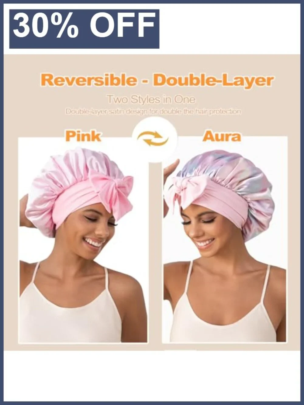 Satin Silk Sleep Bonnet for Women Double Layer Reversible Hair Cap Curly Braid
